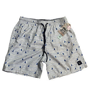 Spicy Tuna Swim Trunks Mens Medium Blue Sailboat Print UPF 50+ Lined Drawstring